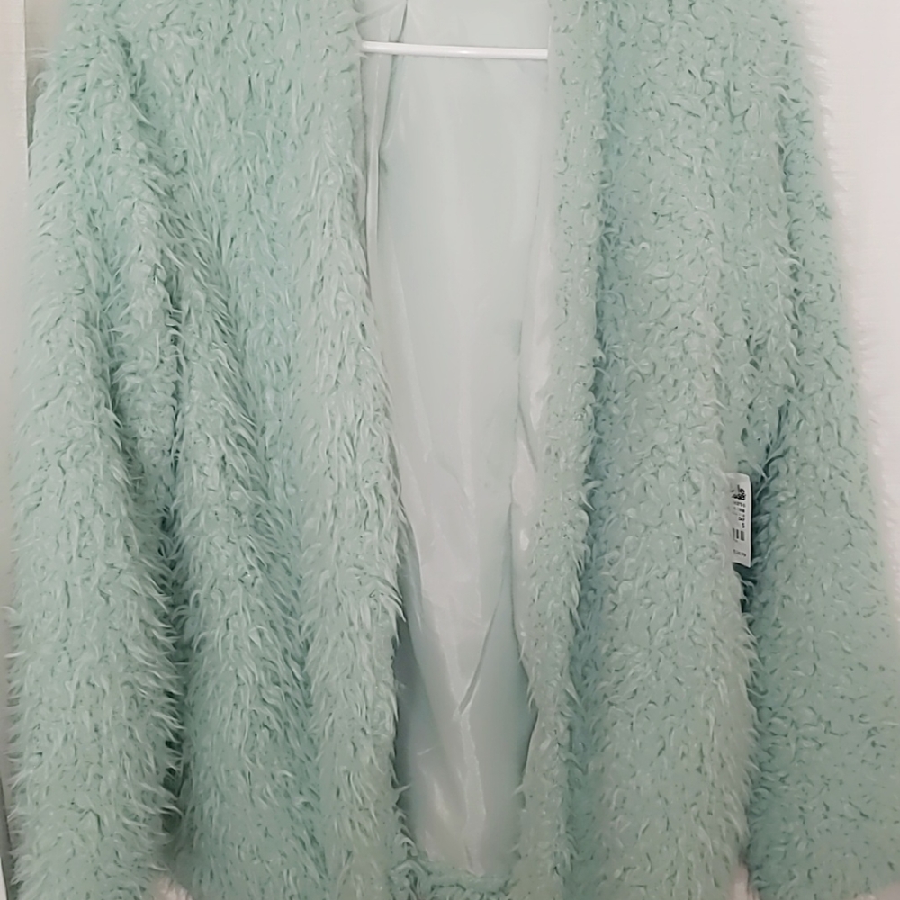 Charlotte Russe Teal Sherpa faux fur jacket